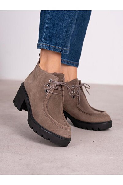ECENİN BUTİĞİ Arwen Vizon Süet Hakiki Deri Kadın Bot