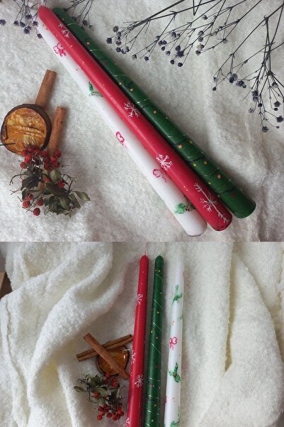 Patladı Gitti Χριστουγεννιάτικο κερί τριών τεμαχίων με σχέδιο χριστουγεννιάτικου δέντρου και νιφάδα χιονιού, ζωγραφισμένο στο χέρι