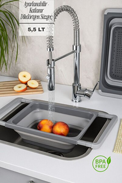 Funny Life Large Size Folding and Adjustable Accordion Strainer, Sink Strainer 5.5 Lt Anthracite