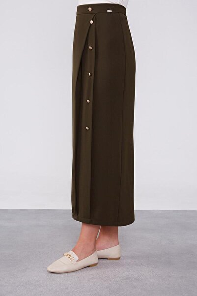 Levidor Khaki Button Detailed Skirt