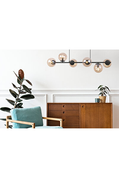 Other SIENA BLACK HANGING LAMP 6-FLAT HONEY LAMPSHADE E14