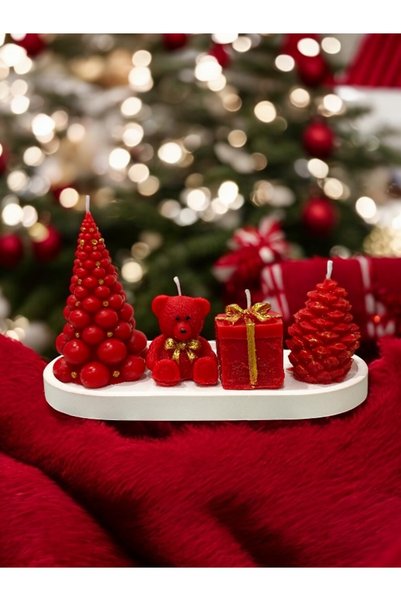 magnocandles Yılbaşı Chrismas Noel Dekoratif Mum seti 5’li Çam ağacı, Ayıcık,...