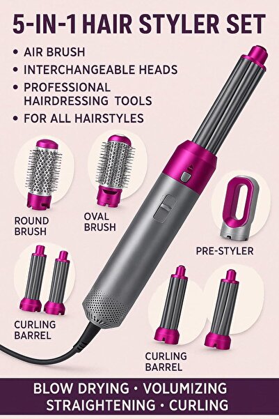 fitto Air 5-in-1 Ionic Hair Drying and Styling Brush with Interchangeable Heads