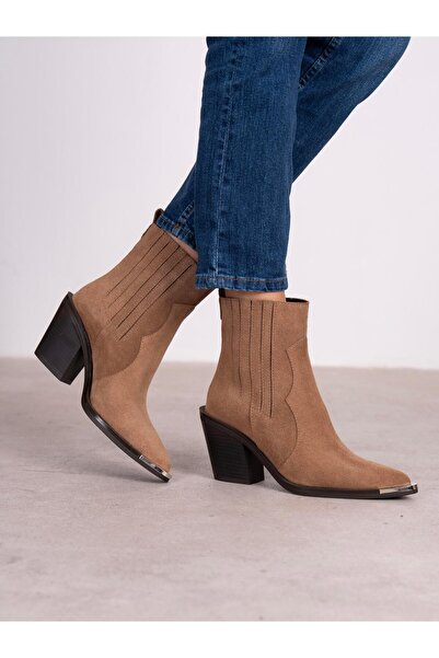 ECENİN BUTİĞİ Asron Camel Süet Hakiki Deri Kadın Bot