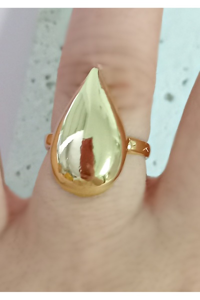 mos&more Steel Gold Drop Adjustable Stylish Ring