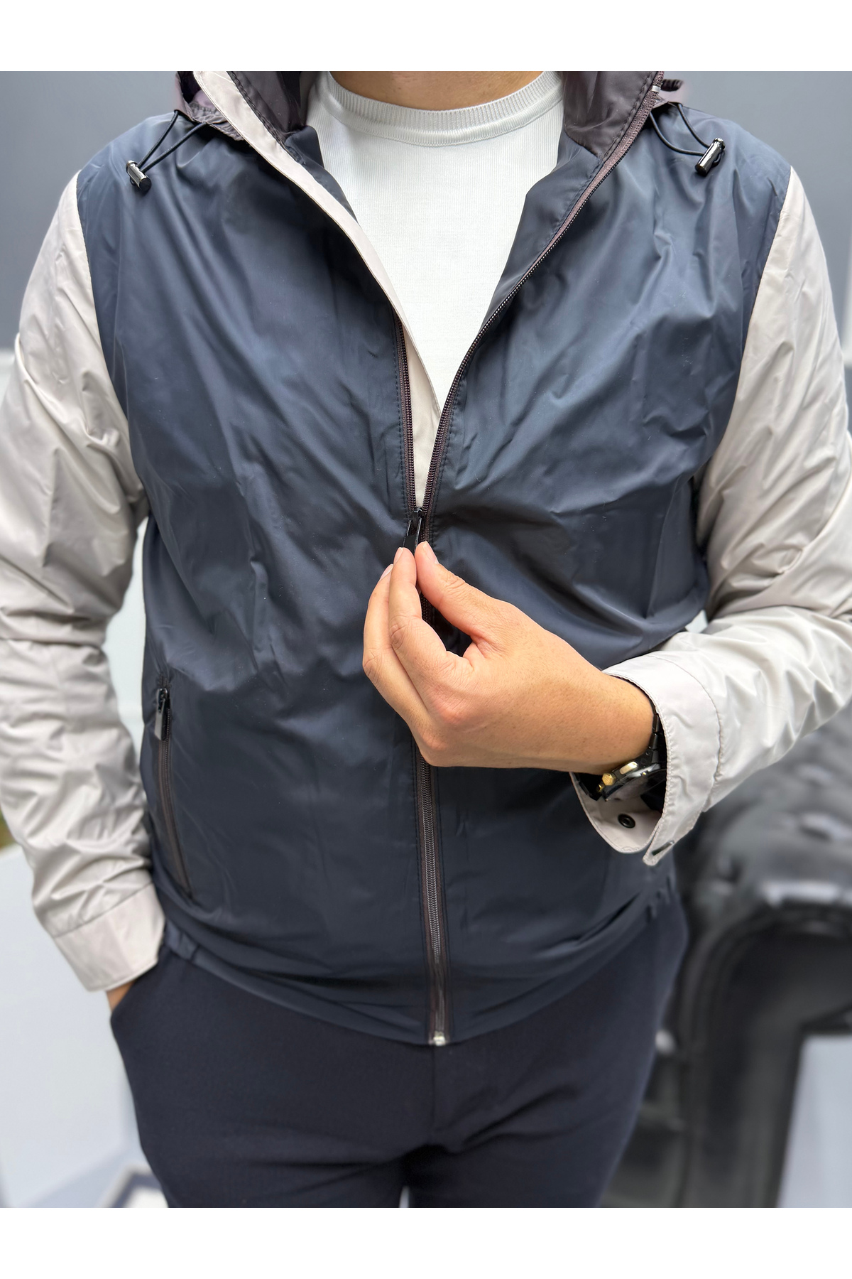 Avni Ceylan Double Color Men's Transitional Windbreaker Raincoat Parachute Fabric