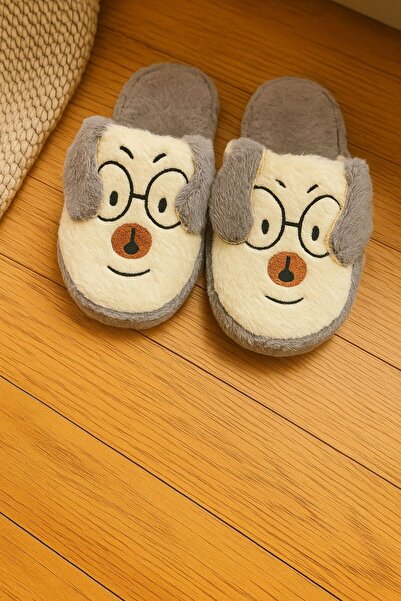 ALB TERLİK AYAKKABI SAN. TİC. LTD. ŞTİ. Dog-Faced Women's House Slippers – Plush Fabric, Comfortable, Stylish, Soft and Fun Model