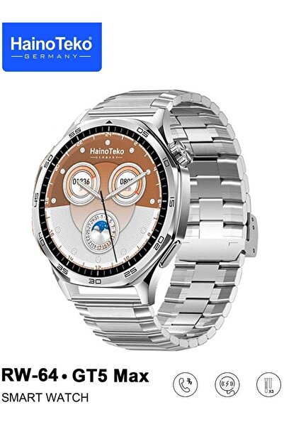 HAINOTEKO HainoTekoGermany RW64 Smartwatch — AMOLED, Voice Assistant, 3 Straps, Wireless Charger (Silver)