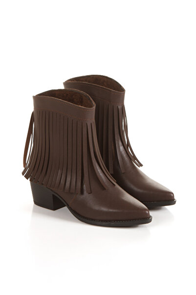 PASSAGE SHOES Women's Tassel Detailed Western Cowboy Boots 5119 Brown Skin