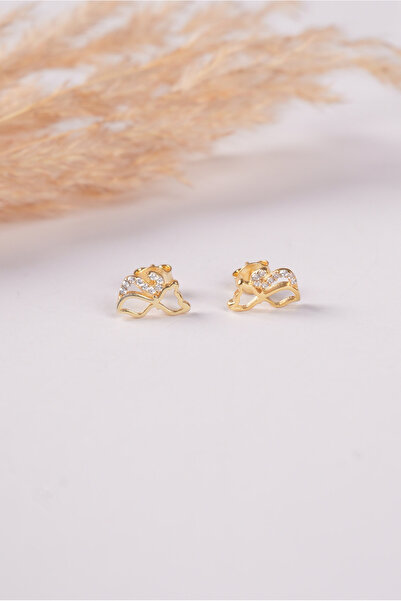 SUNSHINE 925 Ayar Gümüş Gold Kaplama Taşlı Kedi Küpe