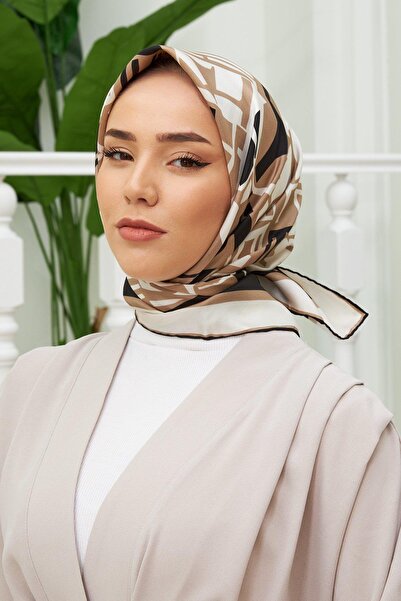 Silk Home Μεταξωτό φουλάρι Tivil σε μαύρο, βιζόν, εκρού με σχέδια - 12