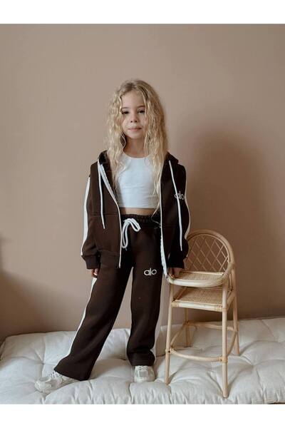 Jolly Kids Girl's Striped Hooded Sweatshirt Winter Tracksuit Set