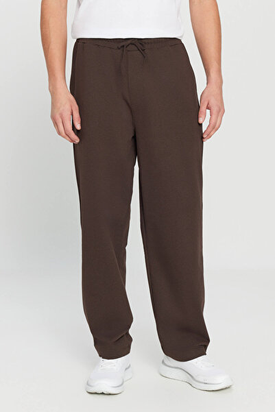 AC&Co / Altınyıldız Classics Ανδρικό βαμβακερό καφέ παντελόνι με κανονική εφαρμογή και κορδόνι στη μέση με πλαϊνές τσέπες