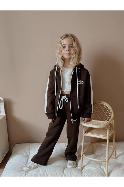 Jolly Kids Girl's Striped Hooded Sweatshirt Winter Tracksuit Set