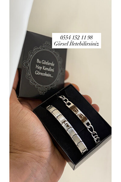 Çelik Göz Baskılı Bileklik ve Harf İşlemeli Bileklik Set - En Güzel Hediye