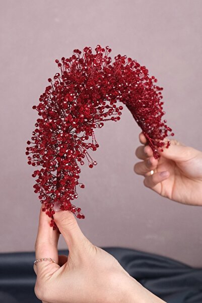 BYEN GİYİM Κομψό μοντέλο κορώνας Glittery Burgundy Atair με κρυστάλλινες χάντ...