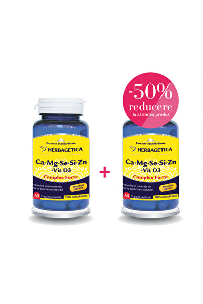 herbagetica Ca+Mg+Se+Se+Si+Zn cu Complex de Vitamină D3 Forte - 60+60 capsule -