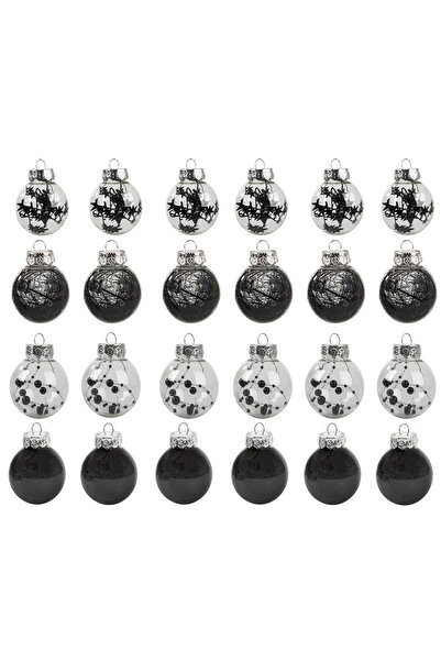 VERK Set of 24 Group Christmas baubles, black color, size 6 cm, various models