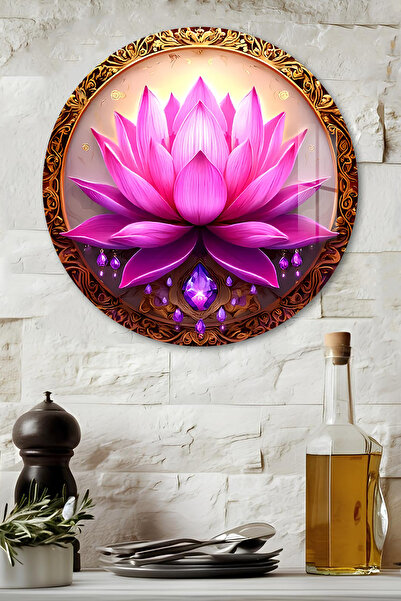 kutuTR 3D Görünümlü Temperli Cam Tablo – Mor ve Pembe Lotus Çiçeği Duvar Süsü...