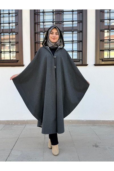 sümeyra Kapşonlu kaşe kışlık panço