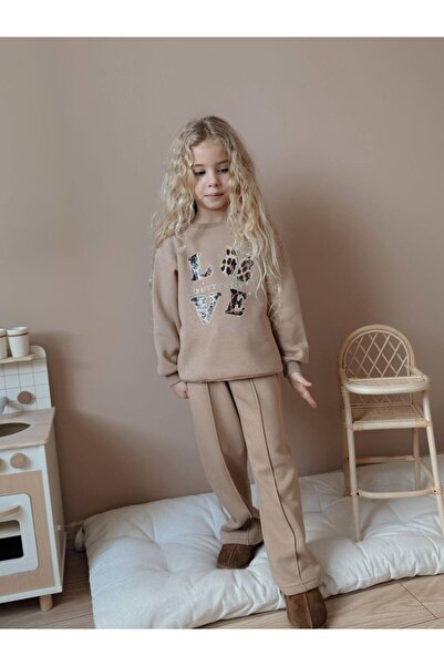 Jolly Kids Girl's Love Leopard Patterned Sweatshirt Winter Tracksuit Set