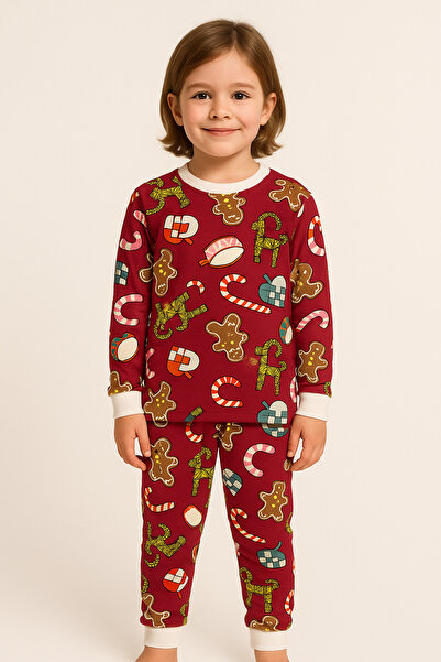 Moni Children's Stretch Fabric Combed Cotton Quality New Year Printed Pajamas Set