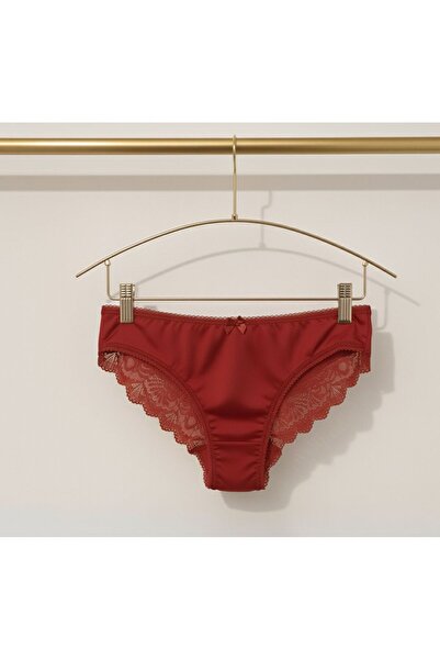 femmefinesse Women's Back Tulle Lace Red 95% Cotton 5% Stretch Fabric Brazil Panties