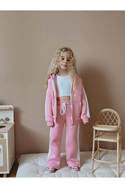 Jolly Kids Girl's Striped Hooded Sweatshirt Winter Tracksuit Set