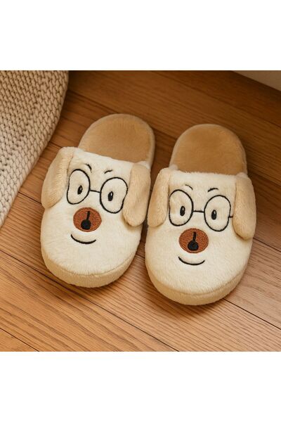 ALB TERLİK AYAKKABI SAN. TİC. LTD. ŞTİ. Dog-Faced Women's House Slippers – Plush Fabric, Comfortable, Stylish, Soft and Fun Model