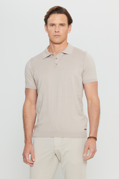 ALTINYILDIZ CLASSICS Ανδρικό μπλουζάκι από βαμβάκι 100% βιζόν, κανονική εφαρμογή, κανονική εφαρμογή, πλεκτό μπλουζάκι με λαιμόκοψη πόλο