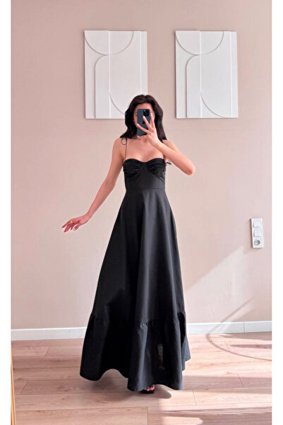 MODA NUR İp Askılı Ayarlanabilir Uzun Elbise