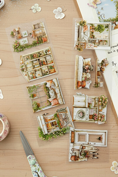 Kolbi Craft 8 قطع من الملصقات ذات النوافذ الشفافة باللون الأبيض والأخضر لدفتر...