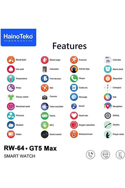 HAINOTEKO HainoTekoGermany RW64 Smartwatch — AMOLED, Voice Assistant, 3 Straps, Wireless Charger (Silver)