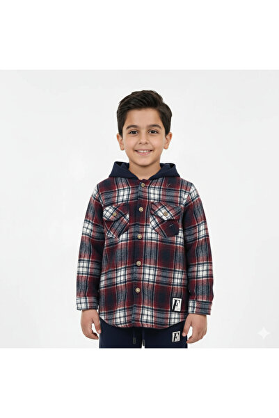 alqarat "القارات" Boy's Hooded Plaid Flannel Shirt and Jogger Set