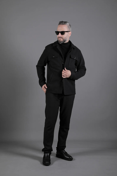 OHEPMODA Men's Cashmere Coat with Stitching Detail