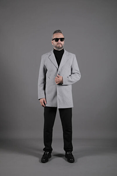 OHEPMODA Buttoned Plain Men's Cashmere Coat