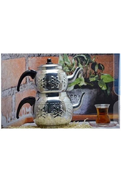 abnturk 4-6 Kişilik El işleme Alüminyum Çaydanlık Takımı 2+3=5 Litre Nakışlı ...