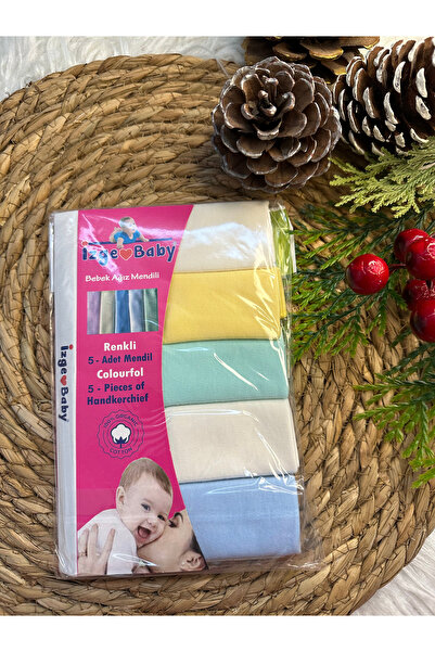 İzge Baby 5 قطع مناديل مبللة متعددة الألوان للفم مصنوعة من القطن بنسبة 100%