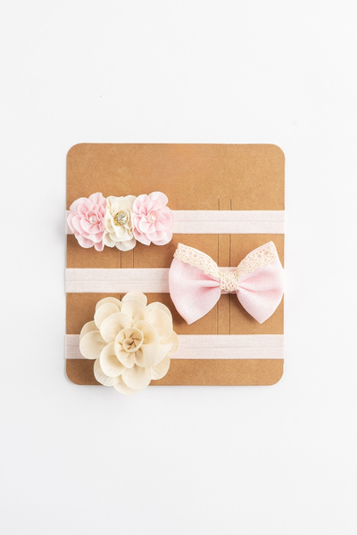 Soar Kids Aksesuar Baby Girl Pastel Pink Cream Color 3-Piece Bow and Flower D...