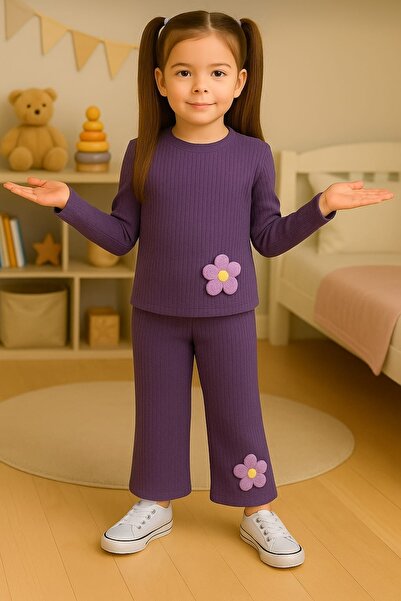 CINARIUM Girl's Floral Detailed Pants and Blouse 2-Piece Set, Top and Bottom, Nursery Children's Set