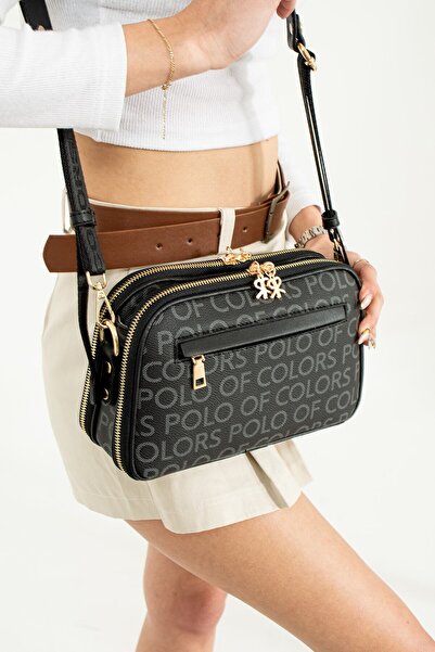 Çanta Trend Lili Black Printed Three-Eye Women's Shoulder Bag 17x28 Size