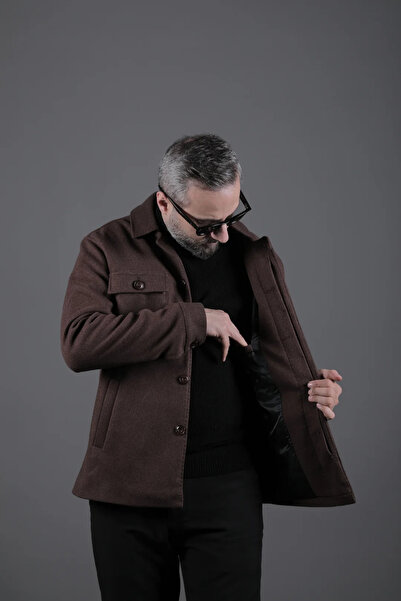 OHEPMODA Men's Cashmere Coat with Stitching Detail