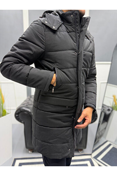 Avni Ceylan Men's Black Long Hooded Puffer Jacket