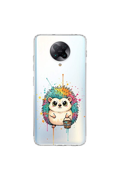 PrintiFy Poco F2 Pro ile Uyumlu Splash Kirpi Tasarımlı Şeffaf Silikon Kılıf