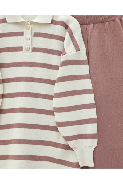 Modamorfo Polo Neck Buttoned Striped Knitwear Set -G.Kurusu