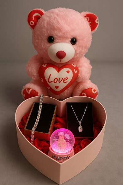 elovya Sevgiliye Arkadaşa Hediye Kutusu Doğum Günü Kolye Bileklik Kar Küresi