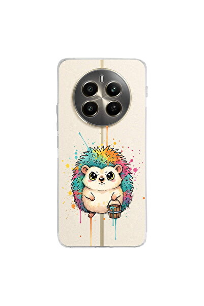 PrintiFy Realme 12 Pro Plus ile Uyumlu Splash Kirpi Tasarımlı Şeffaf Silikon Kılıf