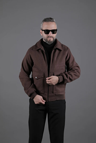 OHEPMODA Torba Cepli Ribanalı Erkek Kaşe Kaban Mont