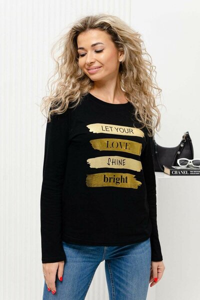 ELNOYA Unisex Siyah Oversize Basic "Love" Baskılı Uzun Kollu Rahat Sweatshirt