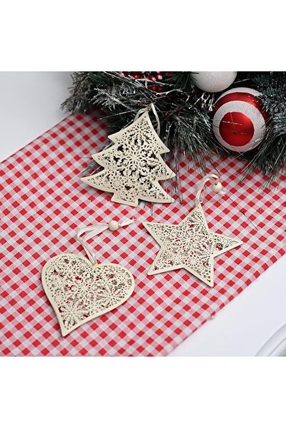 DELPI Set of 6 Elegant Metal Christmas Baubles with Silk String, Cream